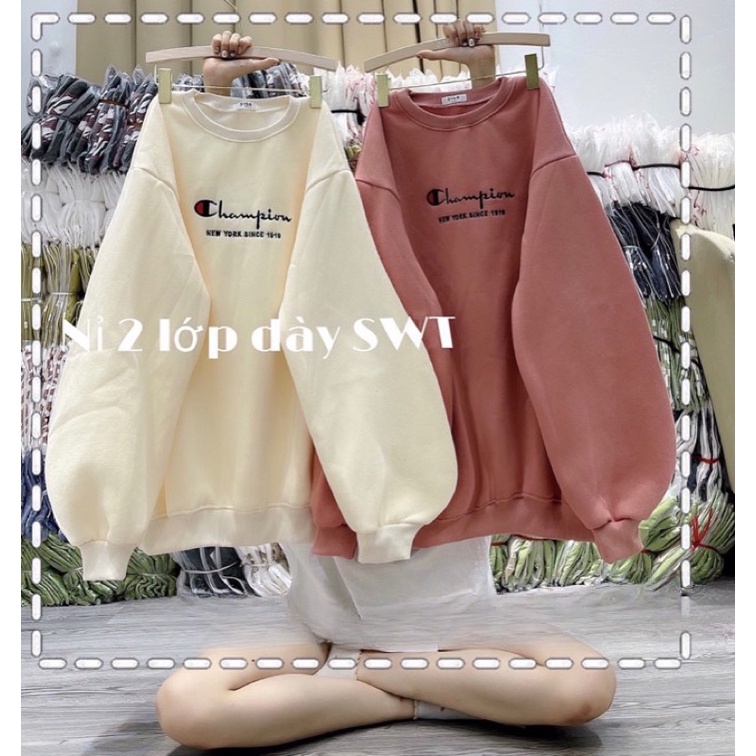 Áo Nỉ Cổ Tròn Thêu Chữ Form Rộng Tay Bồng Thoải Mái❤️ Áo Sweast Nhiều Mầu Unisex(Hàng Sẵn)