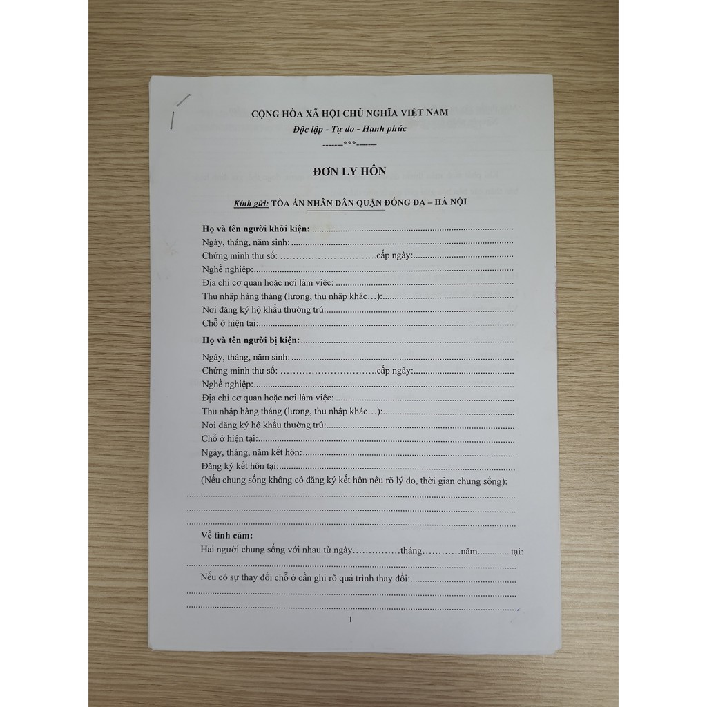 Mẫu đơn ly hôn đơn phương của Tòa án quận Đống Đa+bản hướng dẫn chuẩn bị hồ sơ, hướng dẫn nộp hồ sơ đến Tòa án