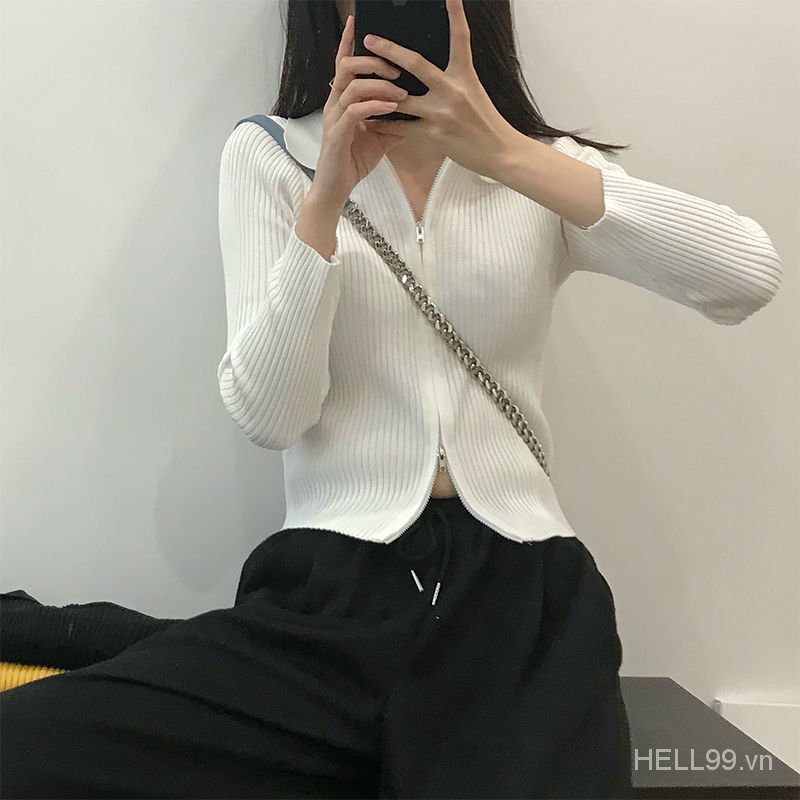 Áo Cardigan Dệt Kim Hai Đầu Tay Dài Dáng Ôm Có Khóa Kéo Thời Trang Mùa Thu Mới Cho Nữ