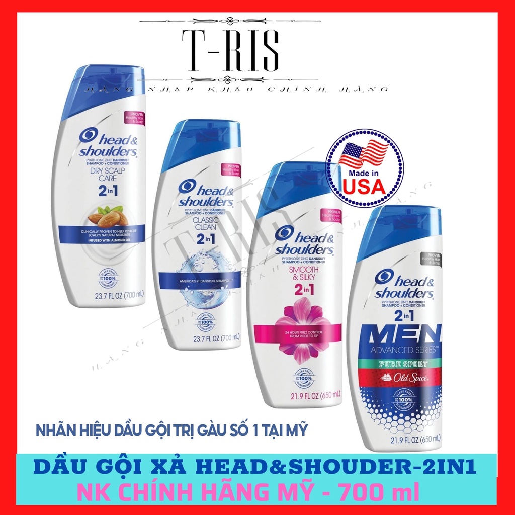 Dầu gội xả 2in1 sạch gàu Head & Shoulders Mỹ 700ml- NHẬP KHẨU CHÍNH HÃNG MỸ - T-RIS SHOP