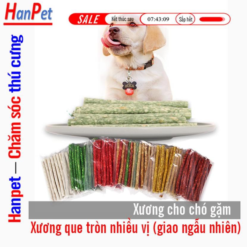 Hanpet.GV- Xương Doog que tròn mầu ngẫu nhiên (10 cái/túi 80gr) (- 4711424) xương chó gặm 12cm