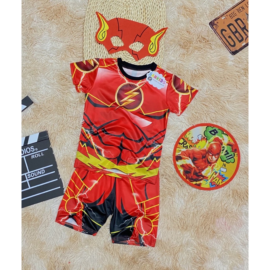 Bộ quần áo thời trang trẻ em siêu nhân Flash kèm tặng khiên và mặt nạ - Hàng SamKids