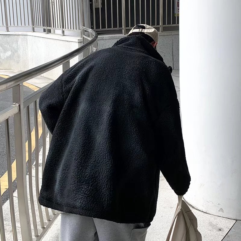 Áo khoác cardigan cổ đứng tay dài bằng lông cừu phối màu ấm áp thời trang thu đông phong cách Hàn Quốc cho nam