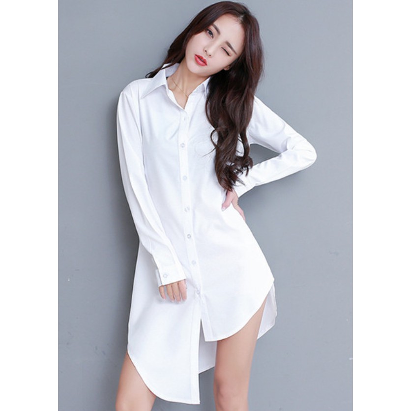 Đầm Sơ Mi Lệch Tà Thắt Dây Eo Cá Tính DN067 MayBlue
