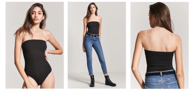 Bodysuit F21 thun gân cúp ngực (Ribbed Strapless Bodysuit) - 100K (Giá web €11,0 | BigBuy360 - bigbuy360.vn
