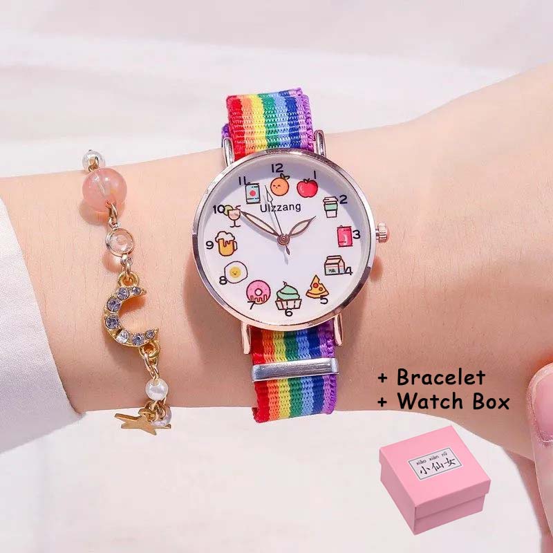 Đồng hồ nữ dây vải canvas mặt hình thức ăn dễ thương
