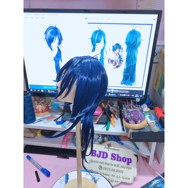 Line may tóc búp bê bjd - tơ silk thẳng 25cm