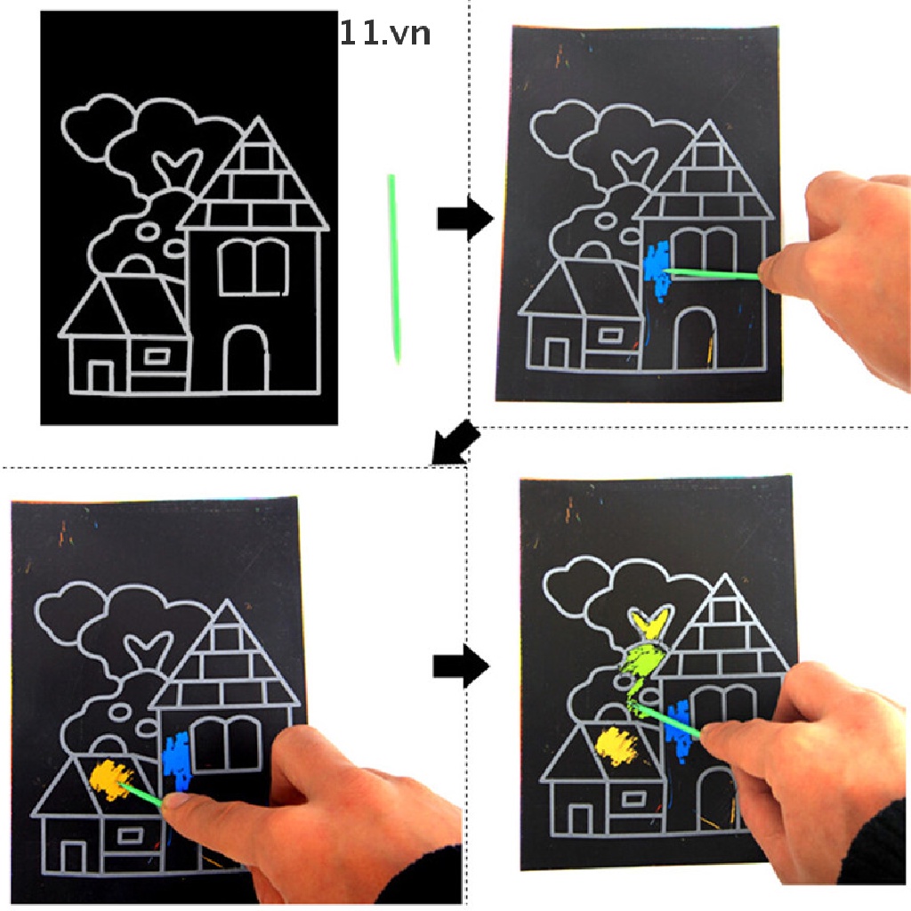 Gói 8 tờ giấy vẽ tranh phong cách nghệ thuật nhiều màu sắc kèm que vẽ dành cho trẻ em