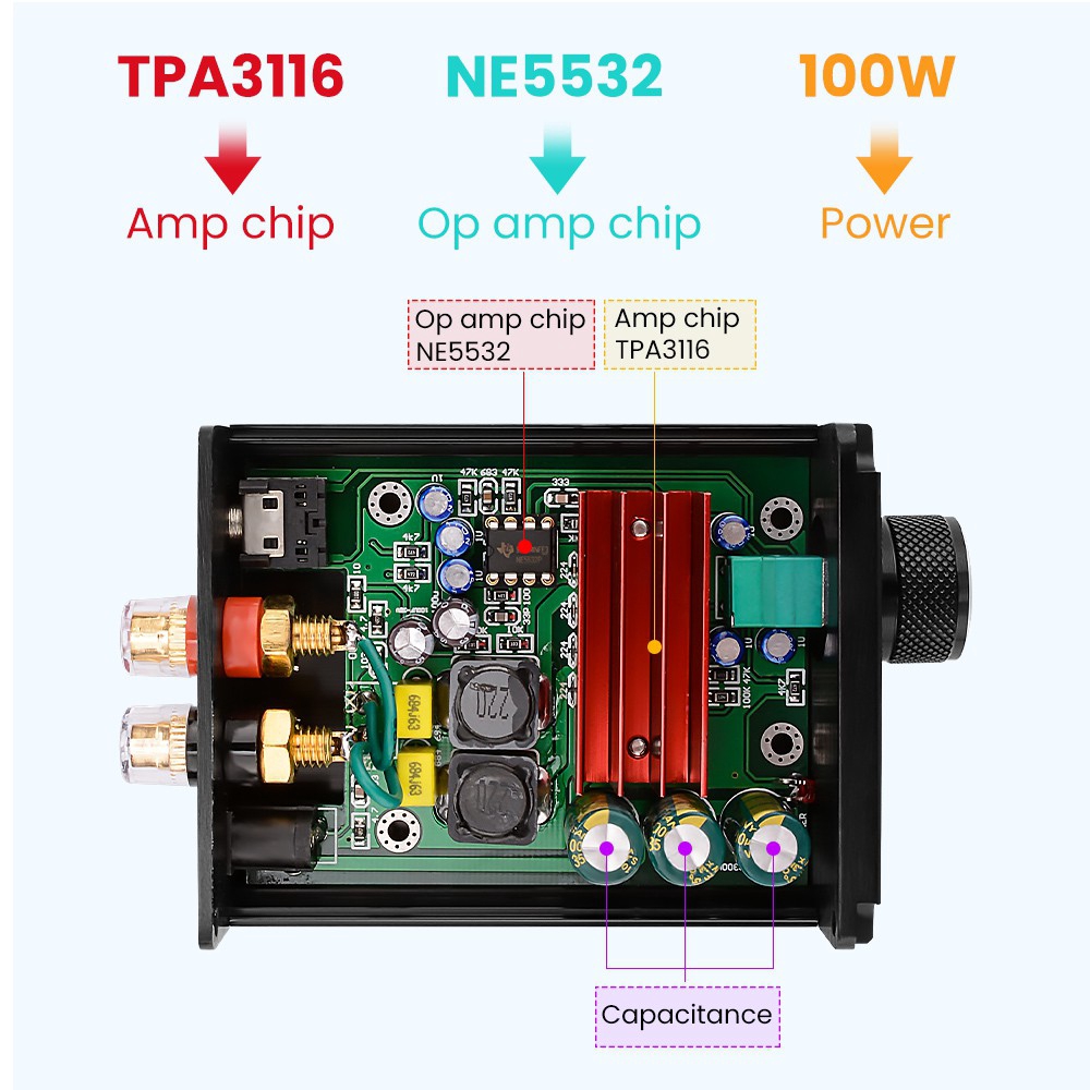 AIYIMA Bộ khuếch đại âm thanh siêu trầm 100W TPA3116 TPA3116D2 Mono Digital Power NE5532 OP AMP có vỏ