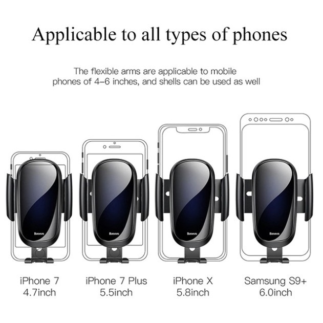 Giá Đỡ Kim Loại Trọng Lực trên Xe Hơi hiệu Baseus Cho iPhone, Samsung, Xiaomi, Huawei màn hình từ 4.7 đến 6.5 Inch