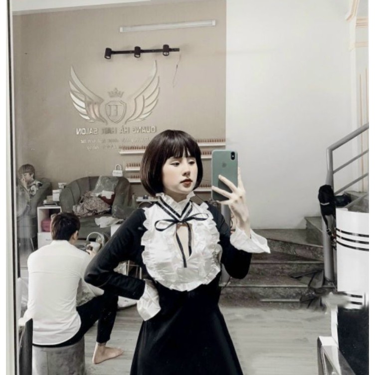 👗Đầm Body Đen Tay Dài tiểu thư👗 Ngực pha trắng phối viền bèo, Cổ thắt nơ tay dài - Váy body đen tiểu thư đẹp | BigBuy360 - bigbuy360.vn
