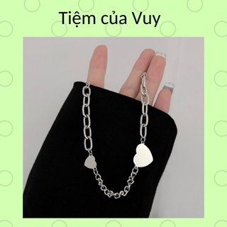Dây chuyền phong cách Unisex dây xích gắn trái tim cá tính