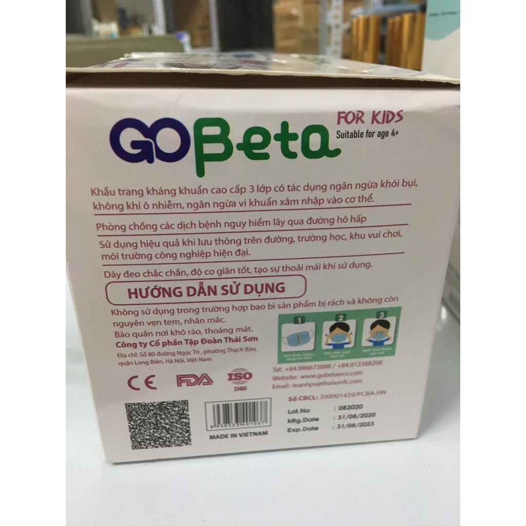 KHẨU TRANG CHO BÉ YÊU TỪ 4 TUỔI THIẾT KẾ 3 LỚP GOBETA QUAI MỀM, HIỆU QUẢ CAO, DỄ CHỊU KHI SỬ DỤNG