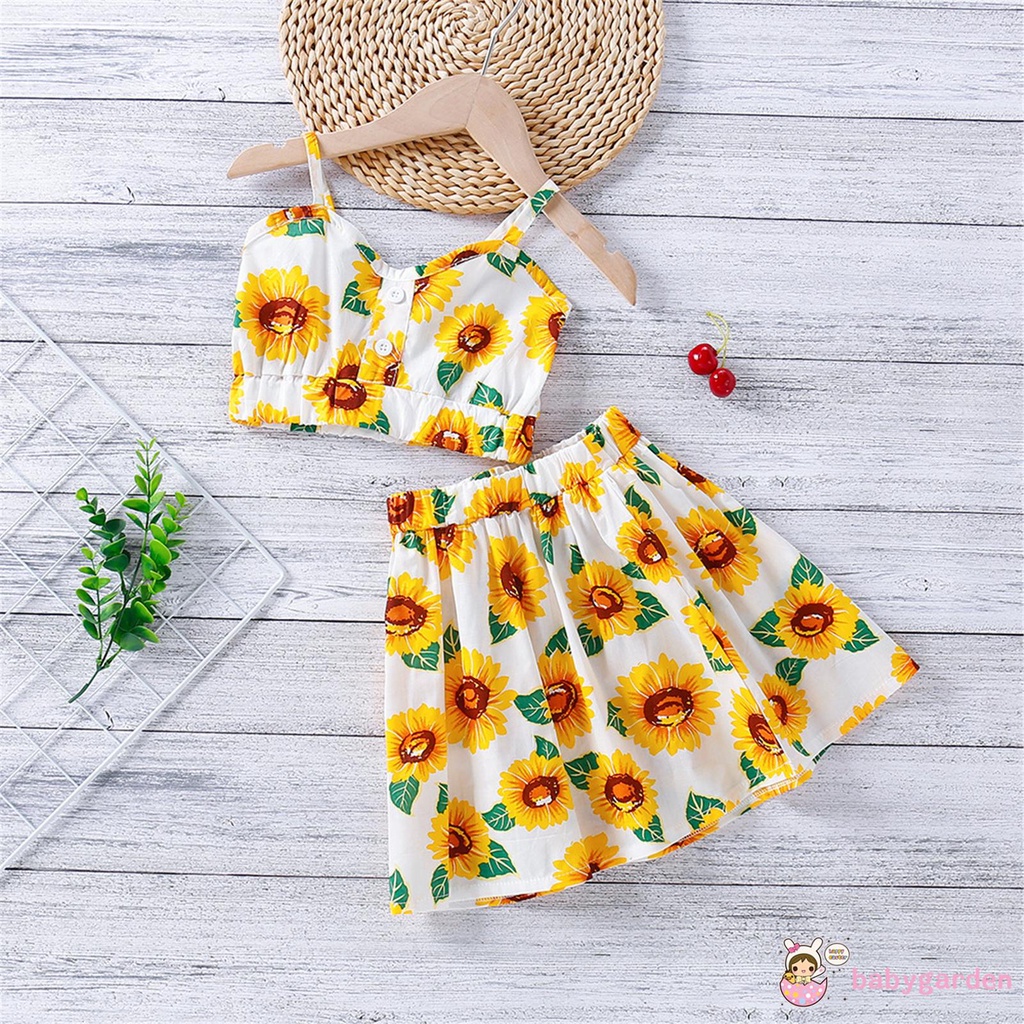 Áo Hoa Hướng Dương + Váy Dây Cho Bé Gái