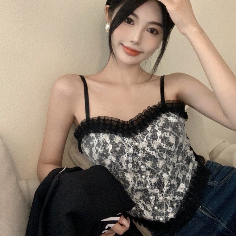 SUXI Áo Hai Dây Dáng Ôm In Hoa Thời Trang Retro Hàn Quốc