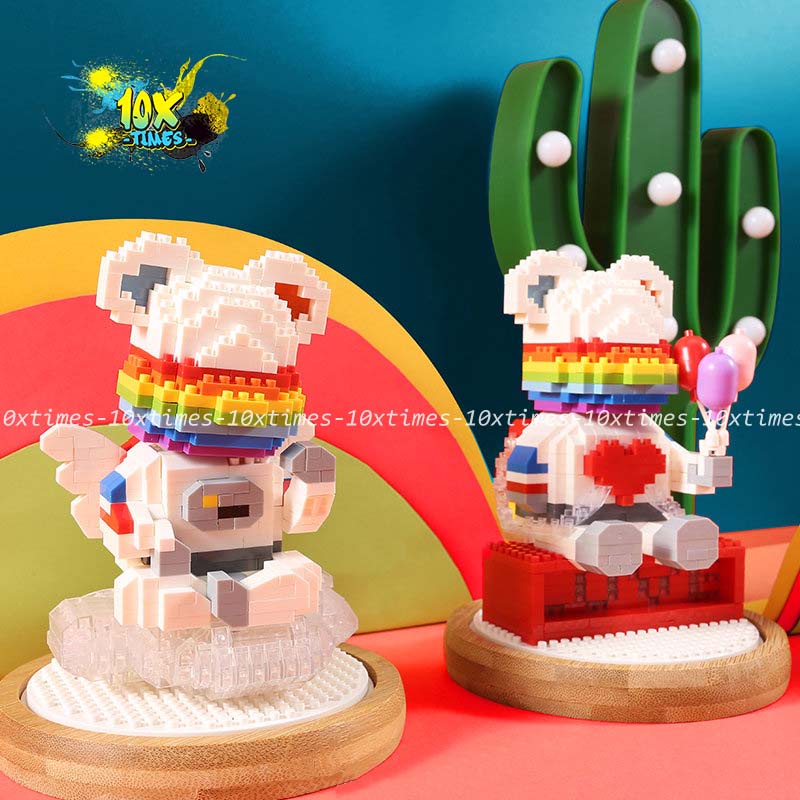( hộp , đèn led) le go 3D gấu bearbrick dễ thương quà tặng bạn gái bạn trai, sinh nhật 10xtimes