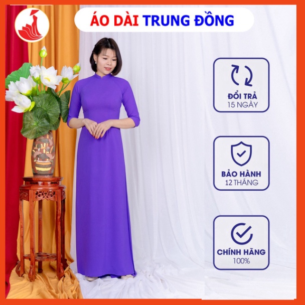 Áo dài trơn chất liệu tằm ý cổ cao 2.5 cm màu tím huế | Áo dài Trung Đồng