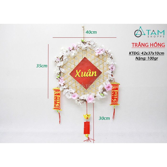 [HANDMADE DÀY ĐẸP] Vòng hoa treo cửa Tết Handmade mành tre lục giác ĐK 40cm T-VTC-12