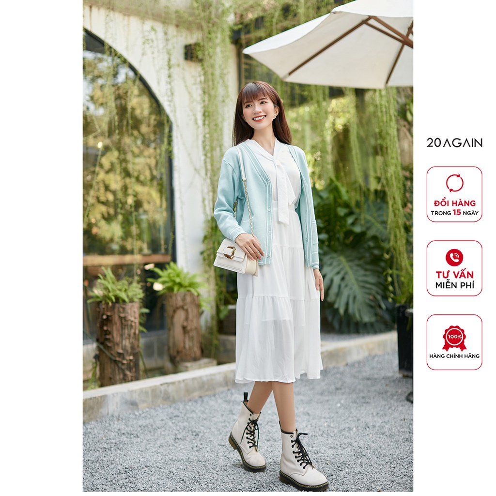 Áo cardigan nữ dài tay phối viền 20AGAIN, chất len cao cấp, mịn, co giãn tốt KLA0068 | BigBuy360 - bigbuy360.vn
