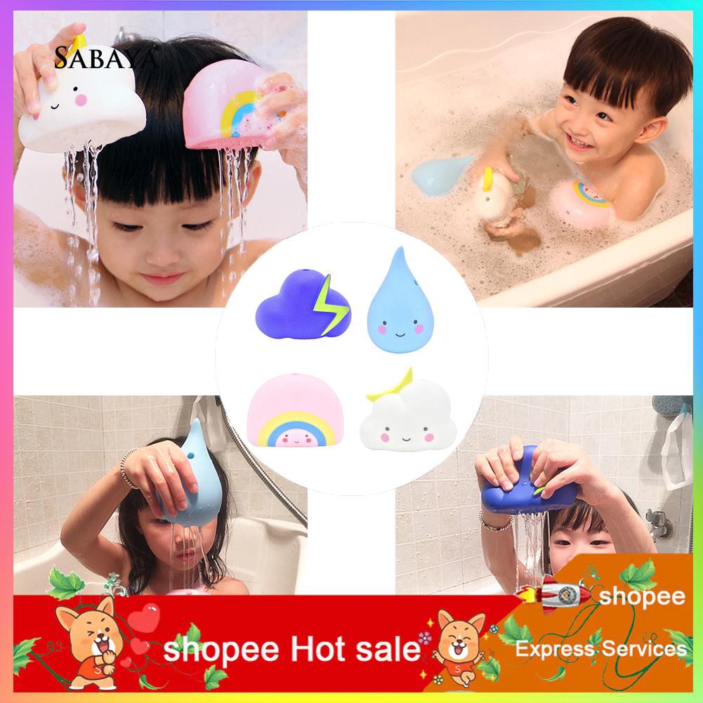 ♝♝♝4Pcs Weather Cloud Waterdrop Rainbow Lightning Baby Kids Bathing Silicone Toy