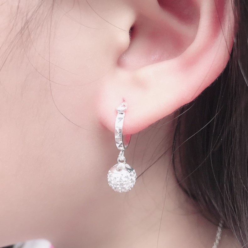 Bông tai bạc hình cầu đính đá, chất liệu bạc cực xinh xắn trẻ trung - Trang sức bạc Evasilver