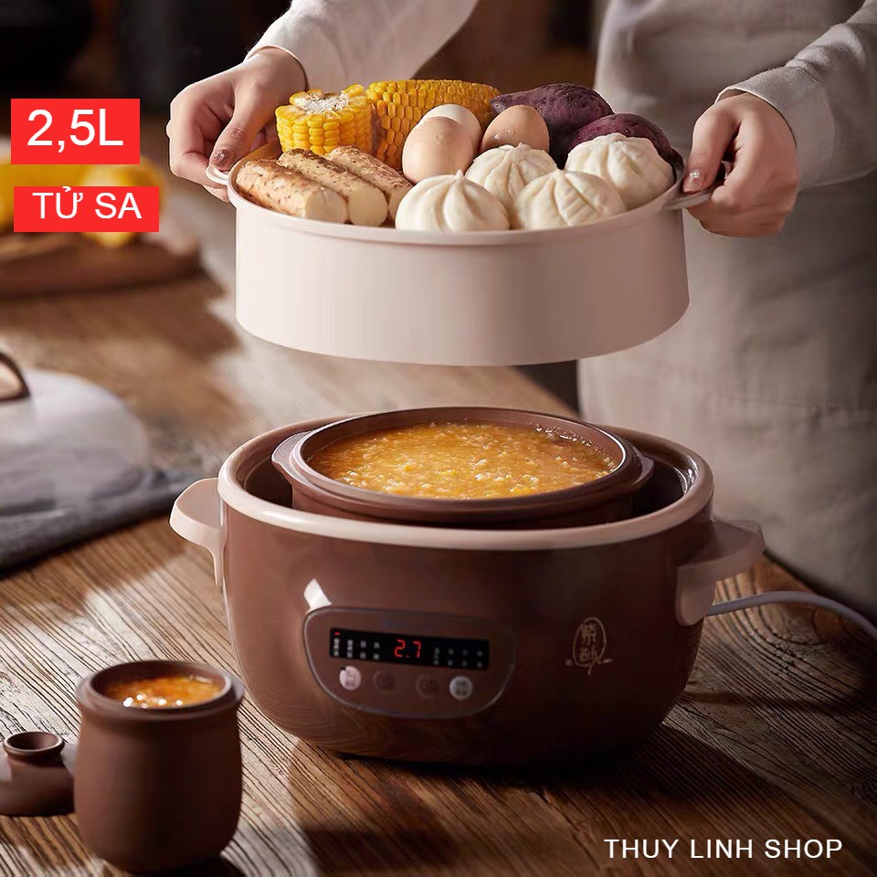NỒI NẤU CHÁO NỒI HẦM ĐA NĂNG CÁCH THỦY BEAR 2,5L TỬ SA KÈM 4 THỐ 0,4L VÀ KHAY HẤP CHÍNH HÃNG - BẢO HÀNH 1 NĂM