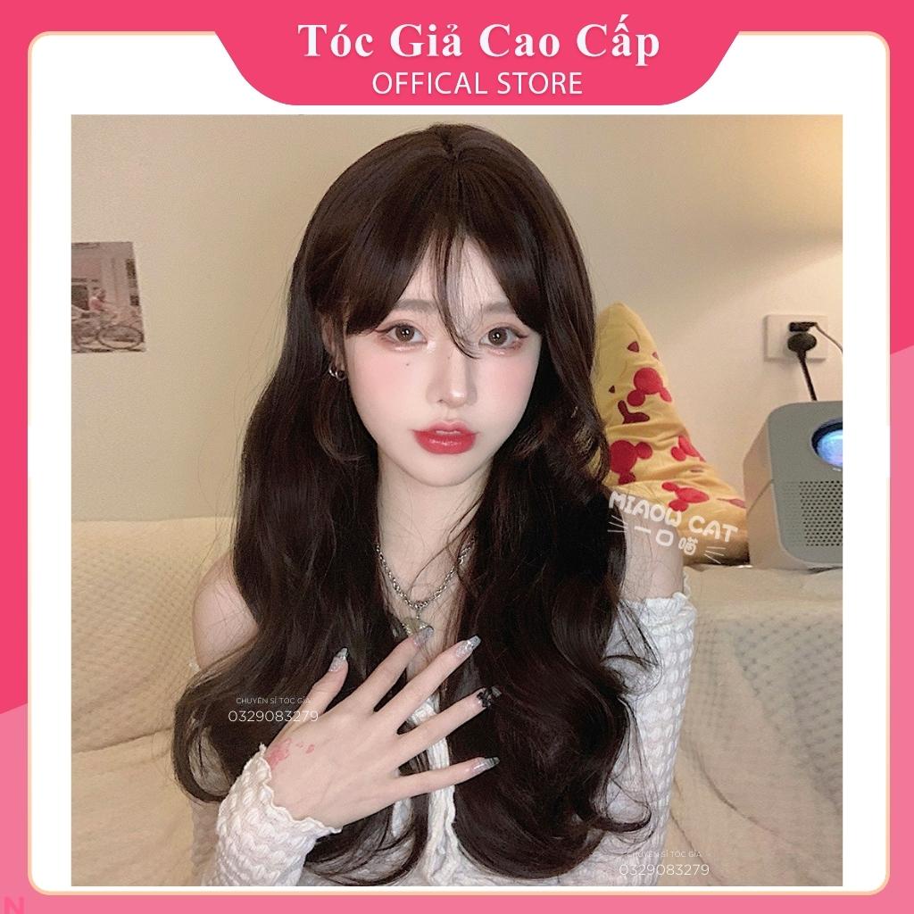 Tóc giả nguyên đầu nữ đẹp xoăn 60cm, C2069, tặng kèm lưới trùm tóc.