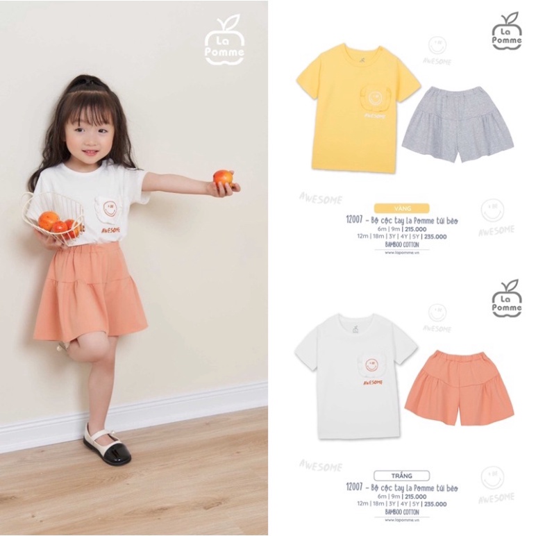 Bộ cộc tay La Pomme túi bèo bé gái kích cỡ từ 6M-5Y