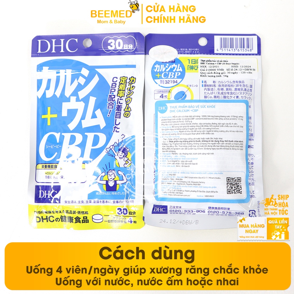 Viên uống canxi DHC Calcium - Bổ sung Canxi tăng chiều cao cho trẻ em, giảm loãng xương người cao tuổi - DHC Nhật Bản