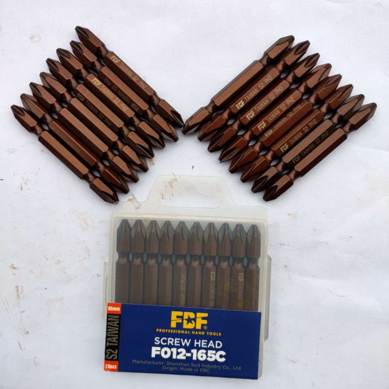 Hộp 10 Đầu vít FBF PH2 Siêu Cứng 2 đầu thập(+), Mũi khoan vít 4 cạnh  dài 65mm ( Hàng có sẵn) - mũi vít nâu
