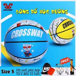 Bóng Rổ Da, Cao Su Size Số 5 Chính Hãng CROSSWAY Cho Trẻ Em Từ 6 Đến 12 Tuổi Phù Hợp Sân Bóng Rổ Ngoài Trời Outdoor
