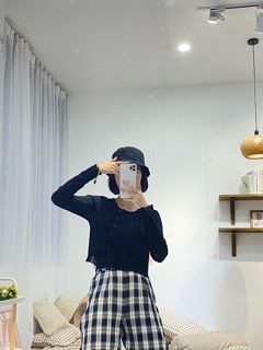 Áo crop len cúc lệch | Ảnh thật