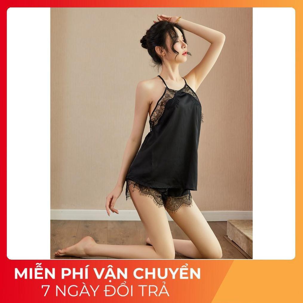 Đồ Ngủ Sexy, Bộ Yếm Phối Ren Chất Satin Mềm Mịn Siêu Mát Dưới 70Kg | BigBuy360 - bigbuy360.vn