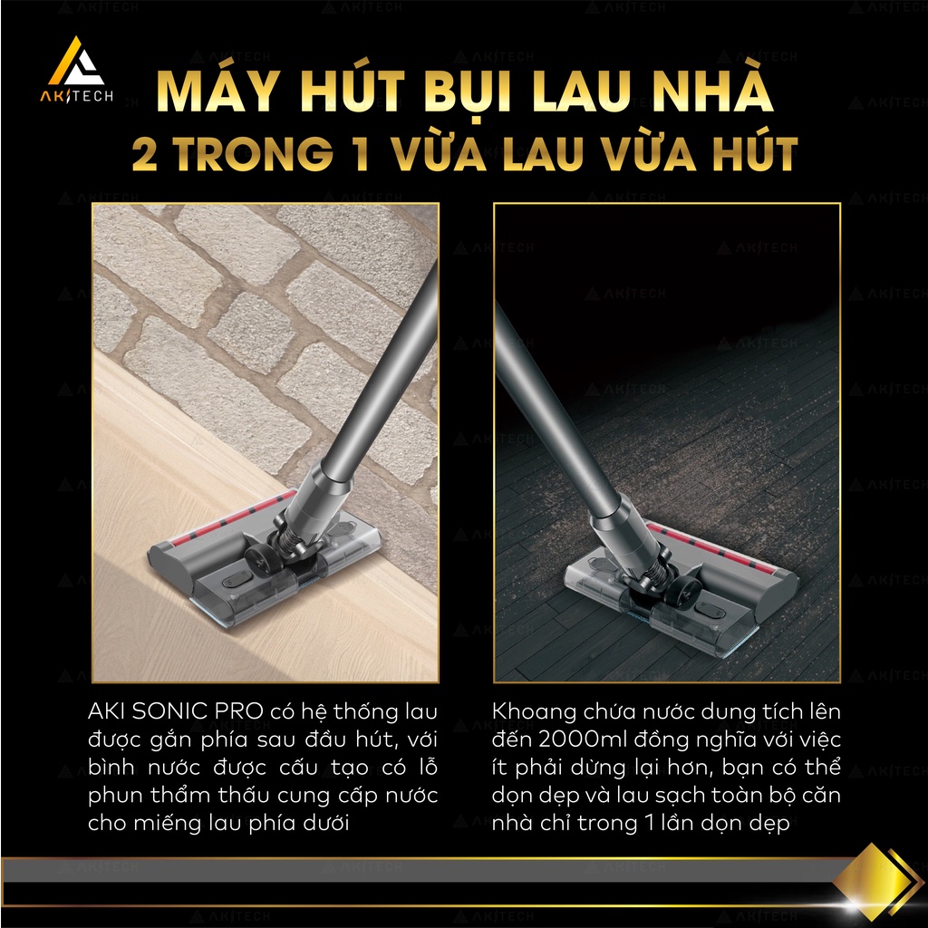 Máy hút bụi lau nhà không dây cầm tay AKI SONIC PRO vừa lau vừa hút nhà cửa, giường nệm, xe hơi công suất 21000PA