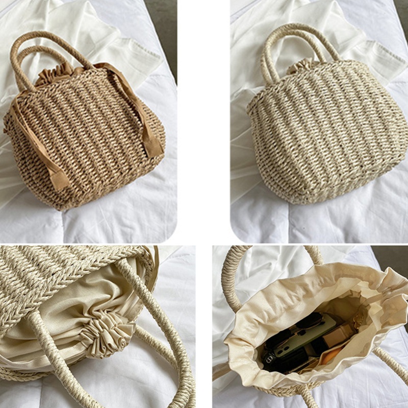 Túi Xách Đan Rơm Màu Sắc Vintage Cho Nữ