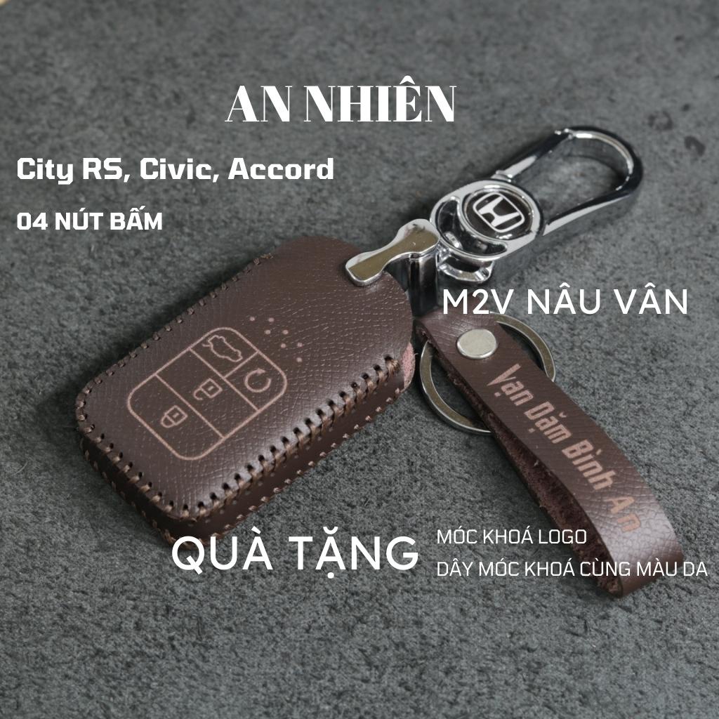 Bao da móc khoá bọc ốp chìa khoá xe ô tô Honda City RS, Civic, Accord, da bò, nhiều màu khâu thủ công Honda13