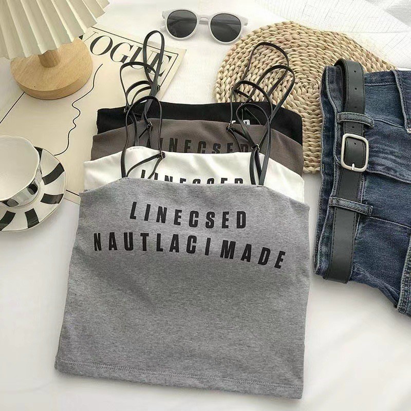 Áo 2 dây da croptop năng động cá tính in chữ MIDORI A00