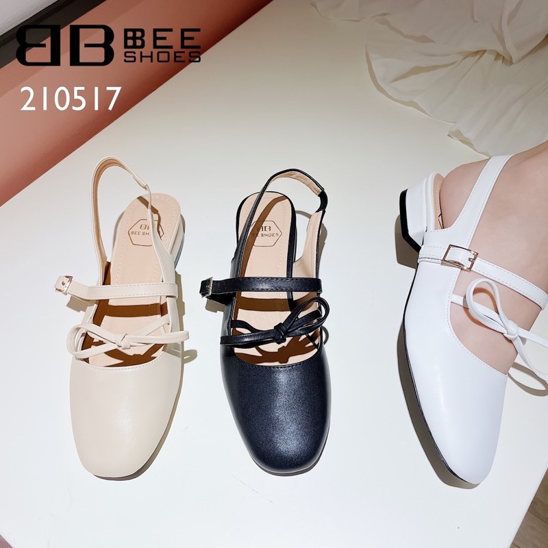 BEESHOES- GIÀY BÚP BÊ NỮ DÂY NGANG NƠ DA BÓNG ĐI ÊM CHÂN - GIÀY BÚP BÊ NỮ DA MỀM GÓT TRỤ CAO 2 PHÂN MÀU XINH 210517