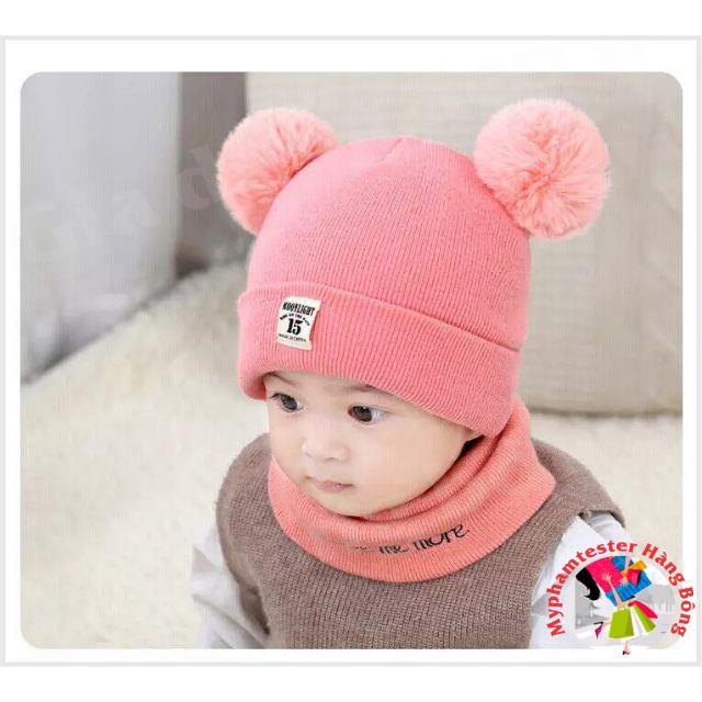 Bộ mũ gấu kèm khăn ống cho bé 0-12 tháng