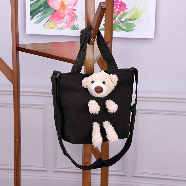 Túi Vải Mini Tote Phối Gấu Bông Xì Tin Siêu Dễ Thương