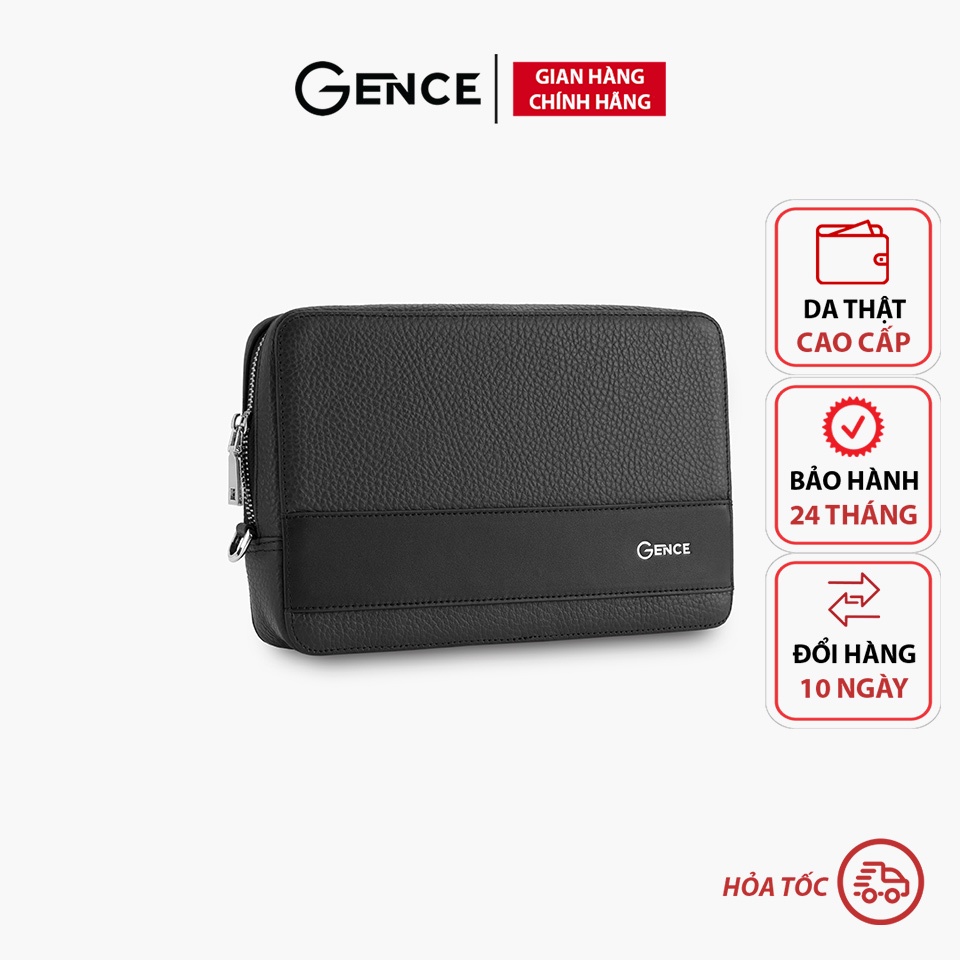 Túi cầm tay nam Gence đeo chéo da bò Togo TC02 Đen