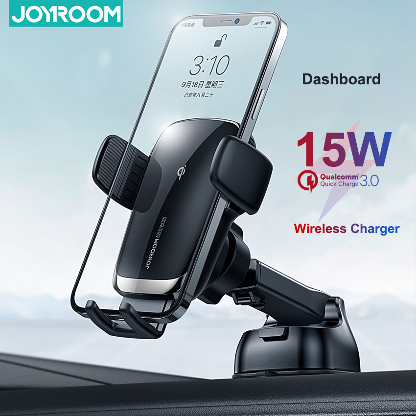 Joyroom Bộ sạc không dây trên ô tô 15W Giá đỡ điện thoại Bảng điều khiển cho Iphone 12 Pro Max Kẹp tự động QI Smart Quick Charge cho Samsung / Xiaomi / Huawei