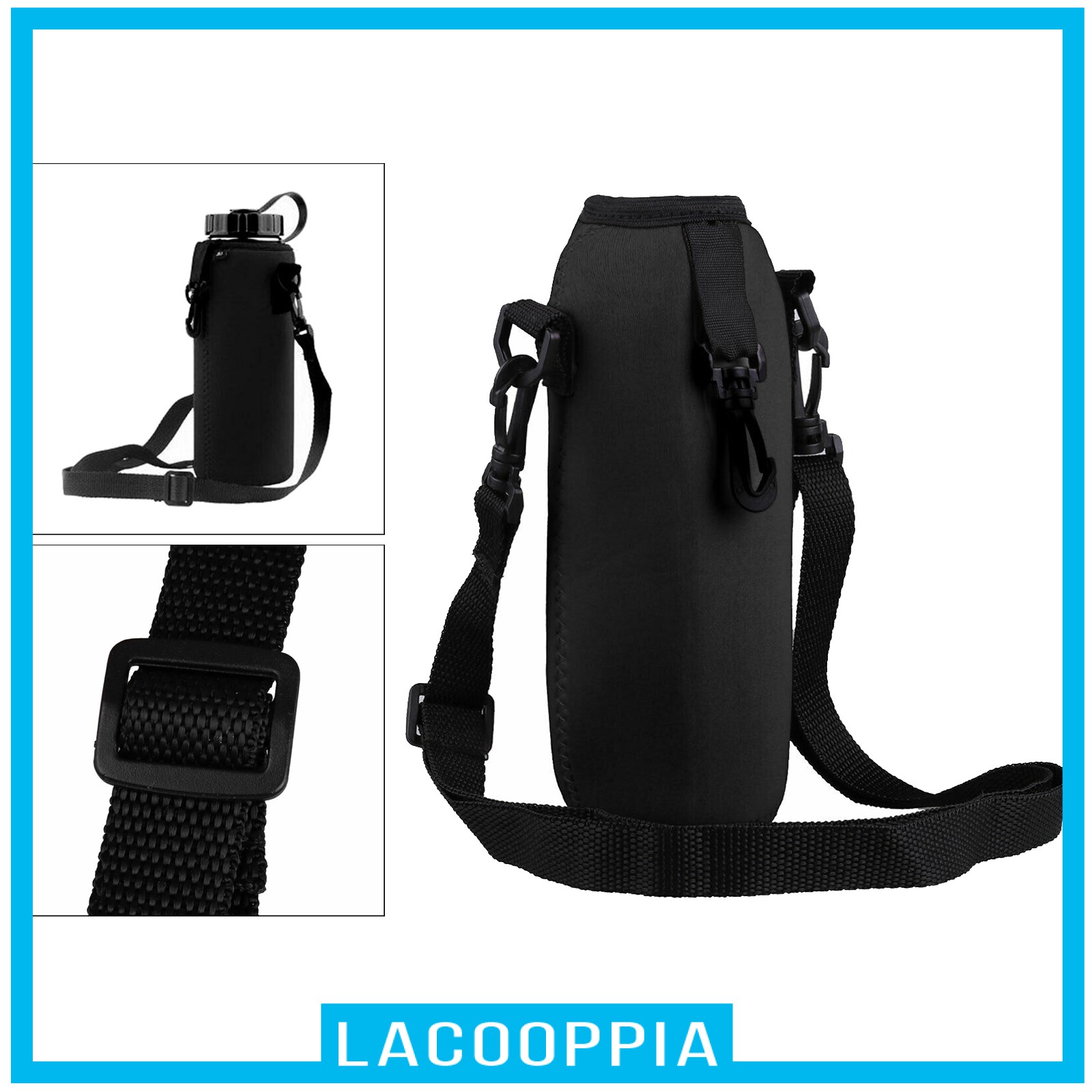 [LACOOPPIA] 750ML Neoprene Water Bottle Carrier Insulated Cover Bag Pouch with Strap & Hook