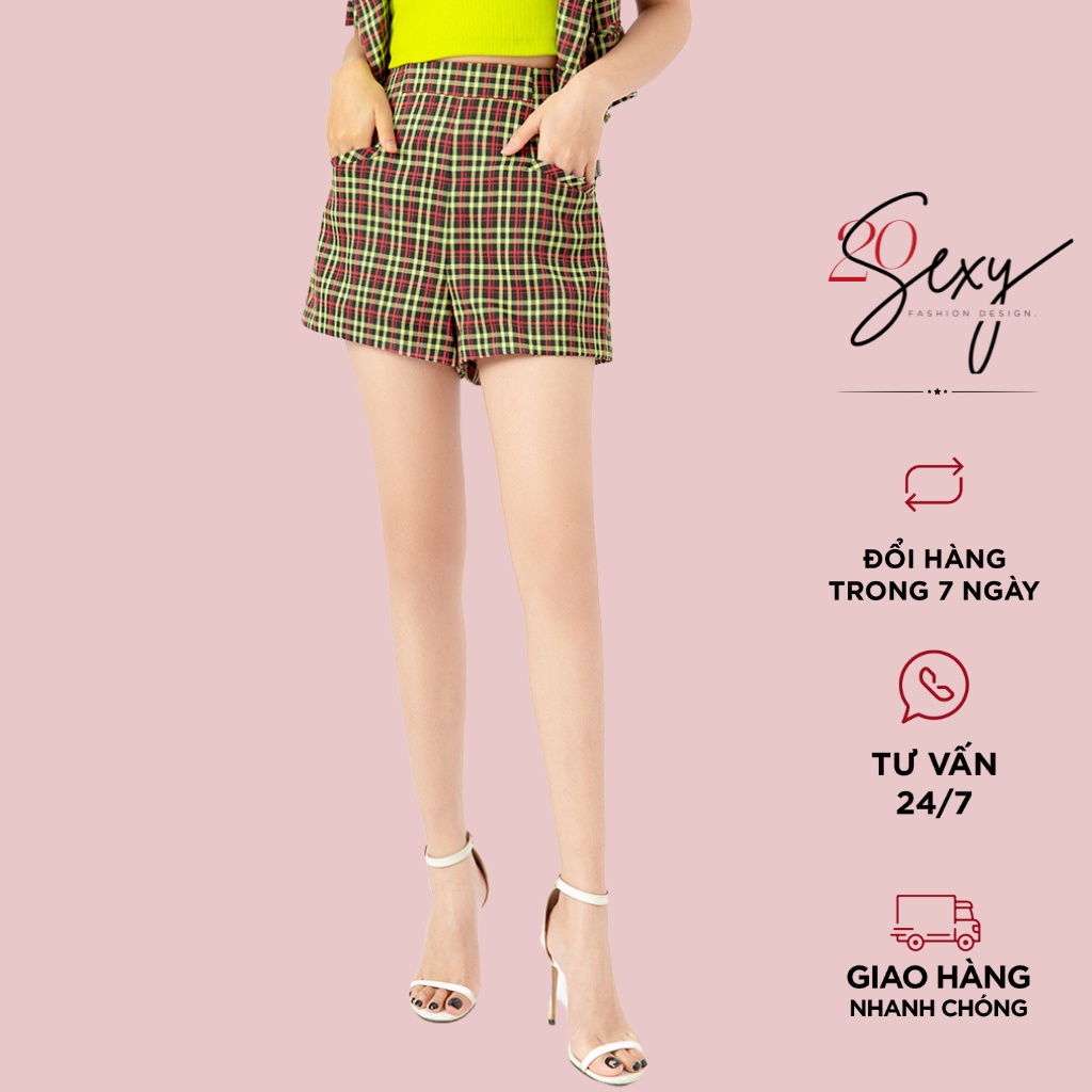 Quần short nữ kẻ caro 20Sexy by 20AGAIN, thiết kế trẻ trung, chất thô cao cấp SBA1966