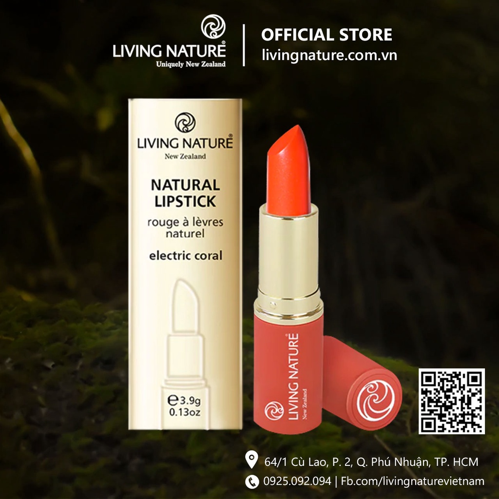 Son Môi Organic Màu Đỏ Cam Living Nature Lipstick Electric Coral 15