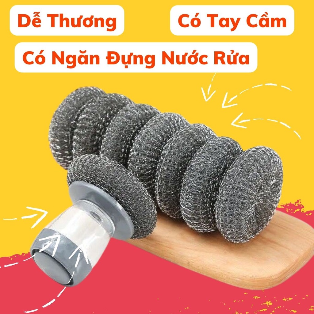 Bùi Nhùi Chà Xoong Nồi Dụng Cụ Rửa Chén Có Tay Cầm Kèm Khay Đựng Nước Xà Phòng Siêu Tiện Lợi - Bảo hành đổi trả 1 1