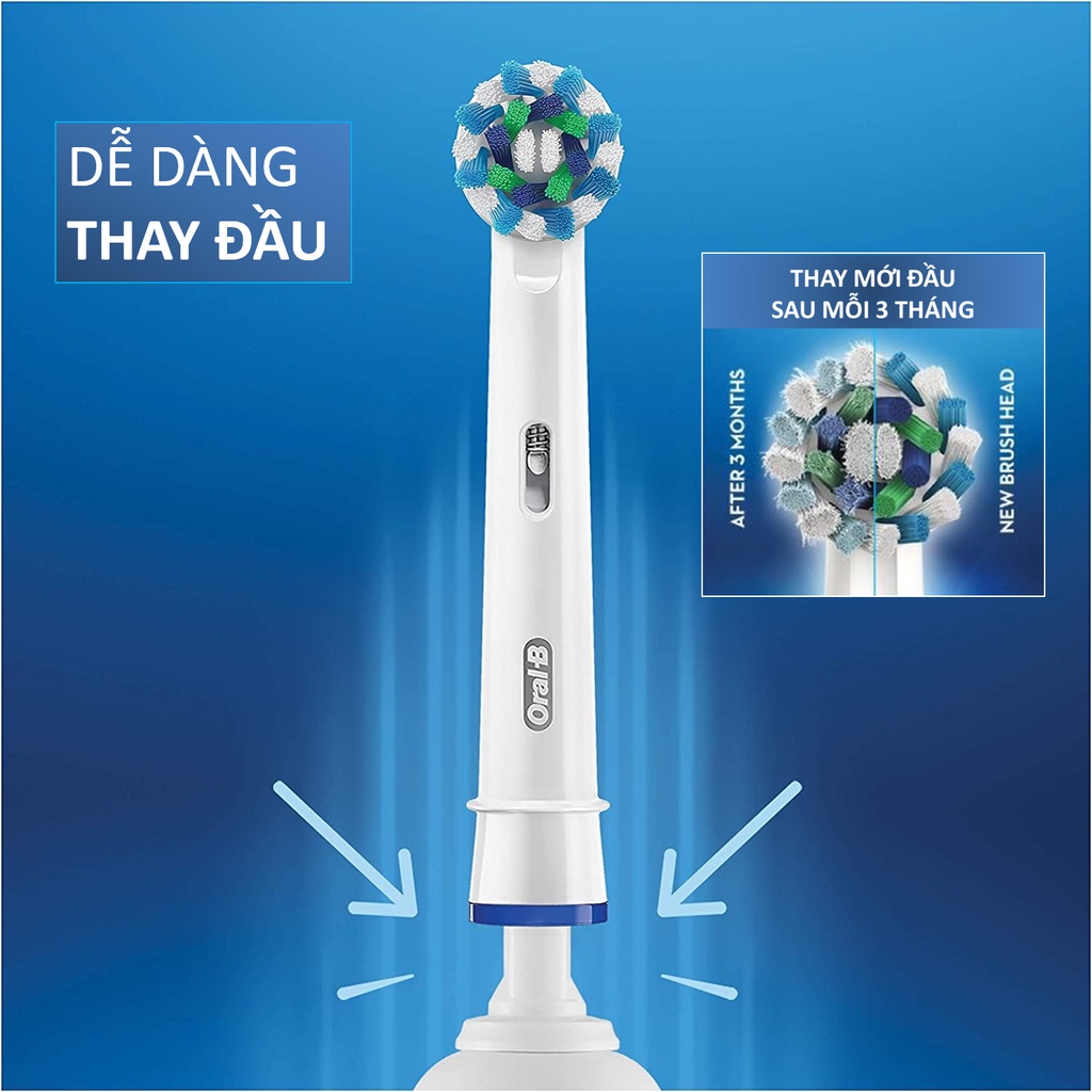 Bàn Chải Đánh Răng Điện Oral-B Pro 2 2000 - Cross Action (Sạch sâu) & Sensi Ultrathin (Bảo vệ nướu), Bàn Chải Điện OralB