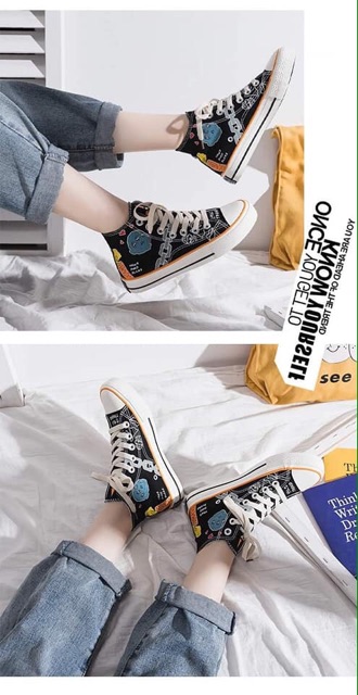 Giày thể thao cao cổ dáng converse mắt xích