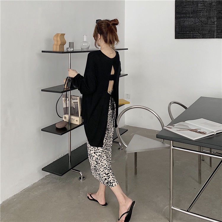 Bộ Áo Thun Tay Dài Hở Lưng + Chân Váy Xẻ Tà Họa Tiết Da Báo Thời Trang Cá Tính2091790 | BigBuy360 - bigbuy360.vn