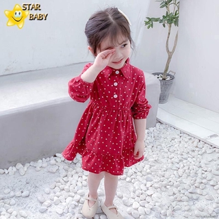 Đầm Dài Tay Chấm Bi Cho Bé Gái